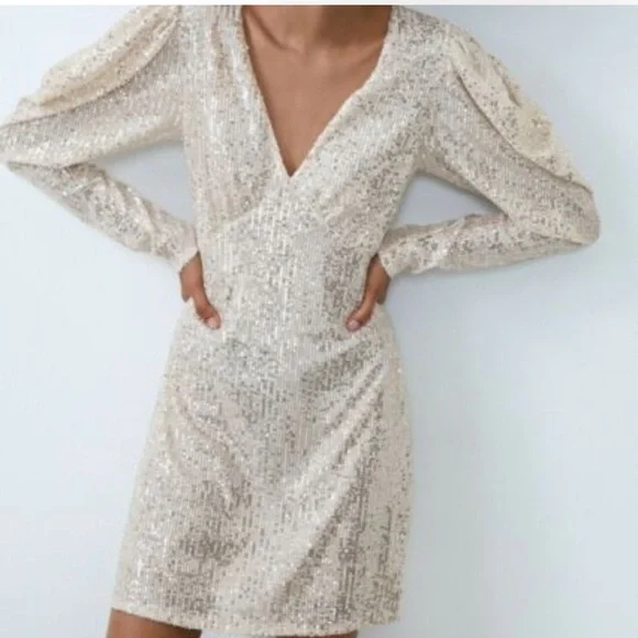 NEW ZARA SEQUIN GOLD COCKTAIL DRESS - Picture 12 of 12